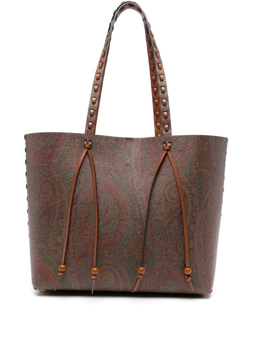 Etro Patterned Brown Calfskin Tote Bag