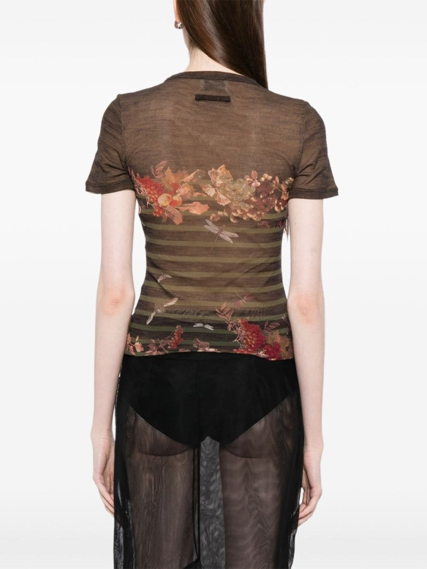 Jean Paul Gaultier Fitted Multicolour Silk And Nylon Top With Nature-Inspired Print