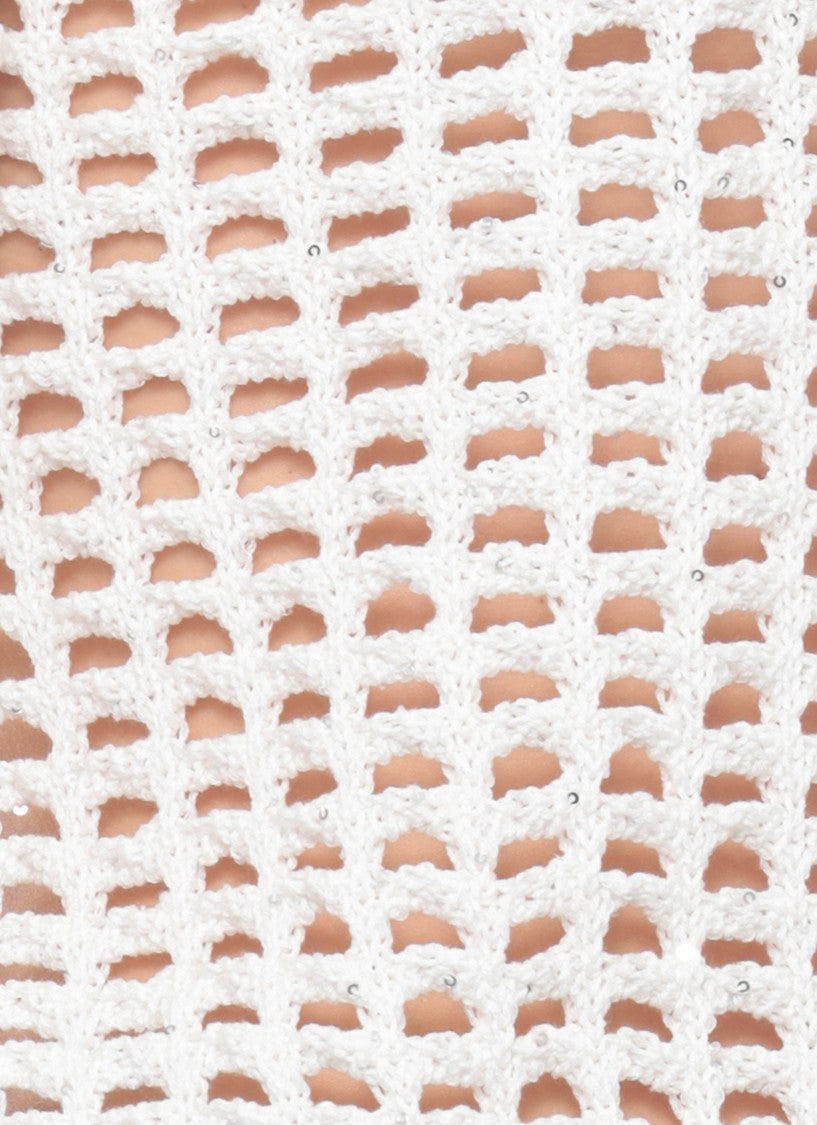 Peserico Ivory Cotton Sequin Perforated Sweater