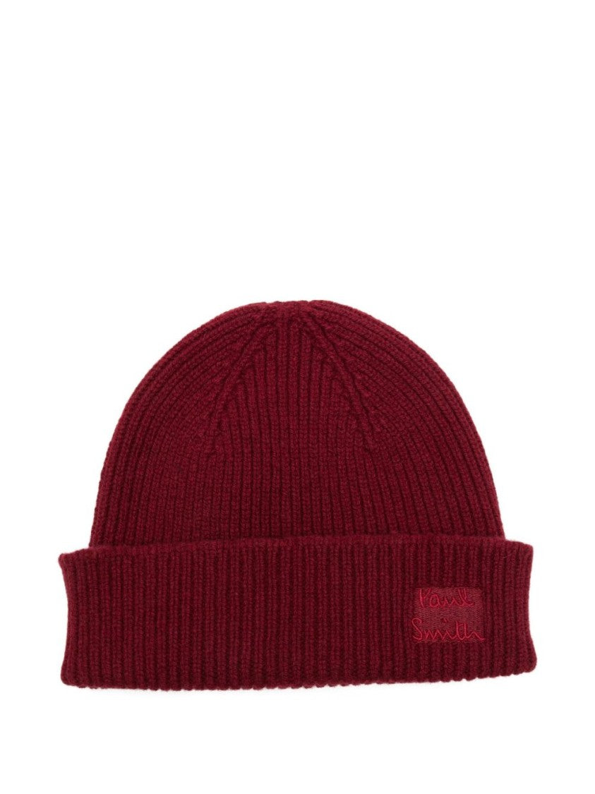 Paul Smith Ribbed Knit Beanie Hat In Rich Bordeaux