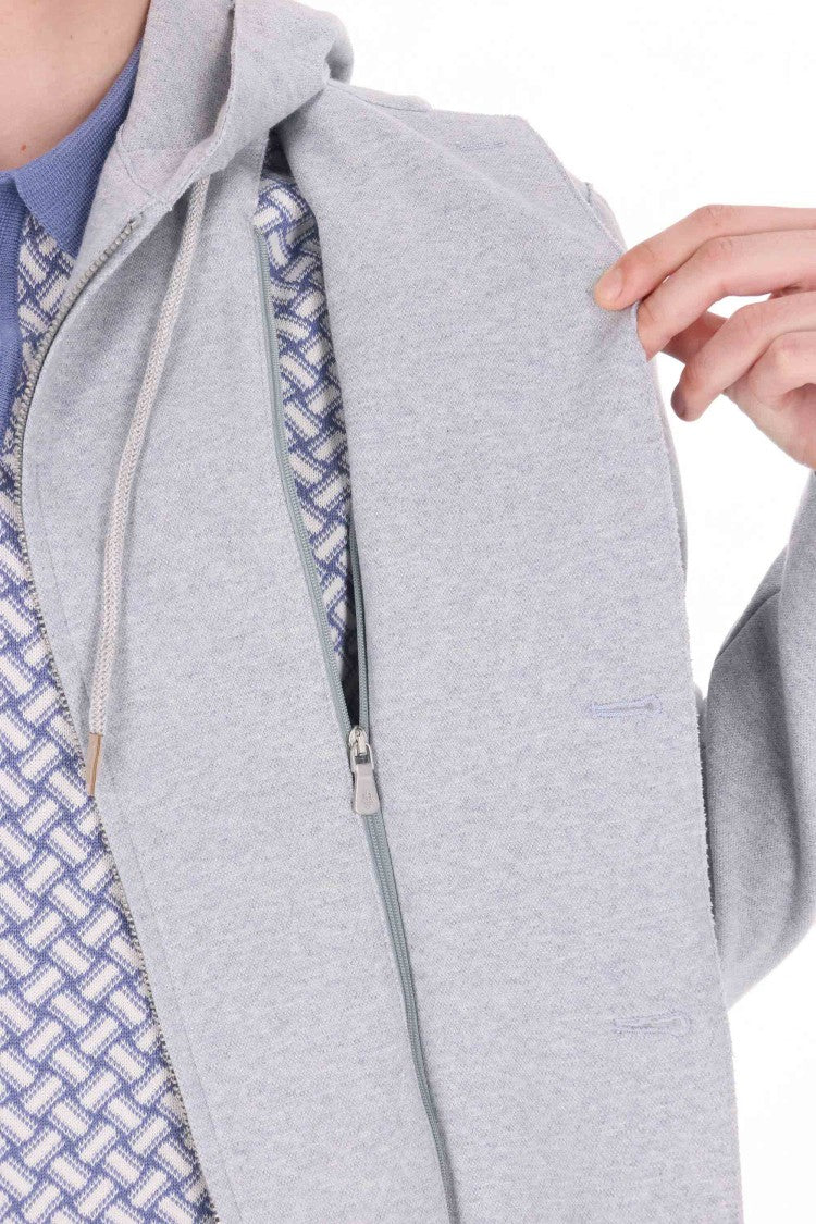 Eleventy Light Blue Raw-Edge Cotton Blazer