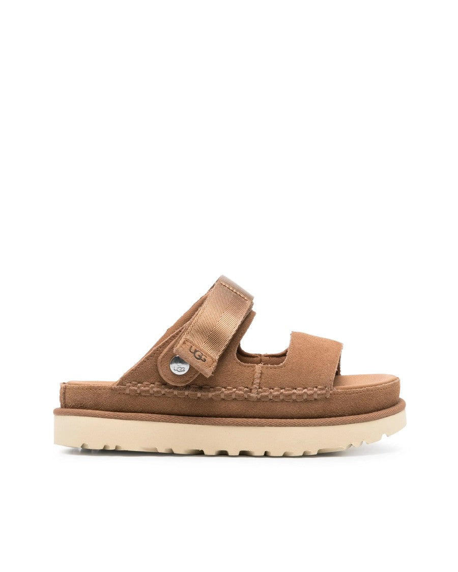 Ugg Glide Sandals With Adjustable Heel Strap In Chestnut Suede