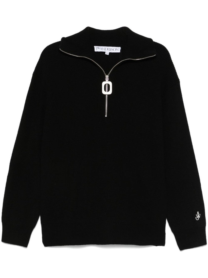 J. W. Anderson High-Neck Black Sweater With Ribbed Details