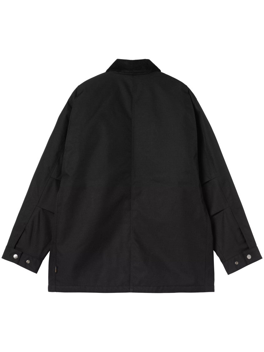 Carhartt Wip Boxy Black Nylon Canvas Coat With Corduroy Collar