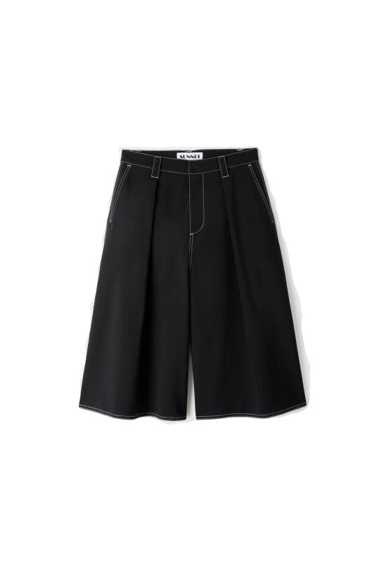 Sunnei Wide-Leg Structured Black Shorts With Contrast Stitching