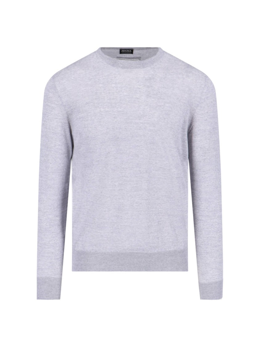 Zegna Wool Sweater Grey Knitted Crew Neck