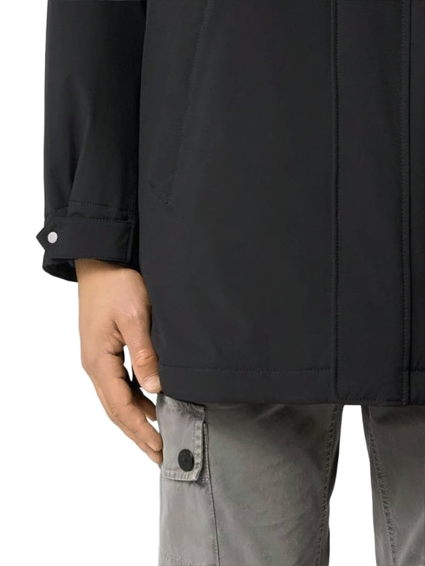 Stone Island Sleek Minimalist Black Coat With High Collar