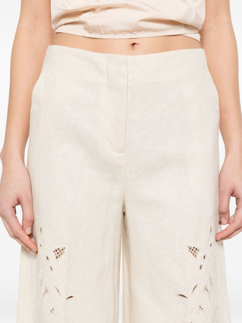 Twin-Set Wide-Leg Cropped Pants With Intricate Floral Embroidery