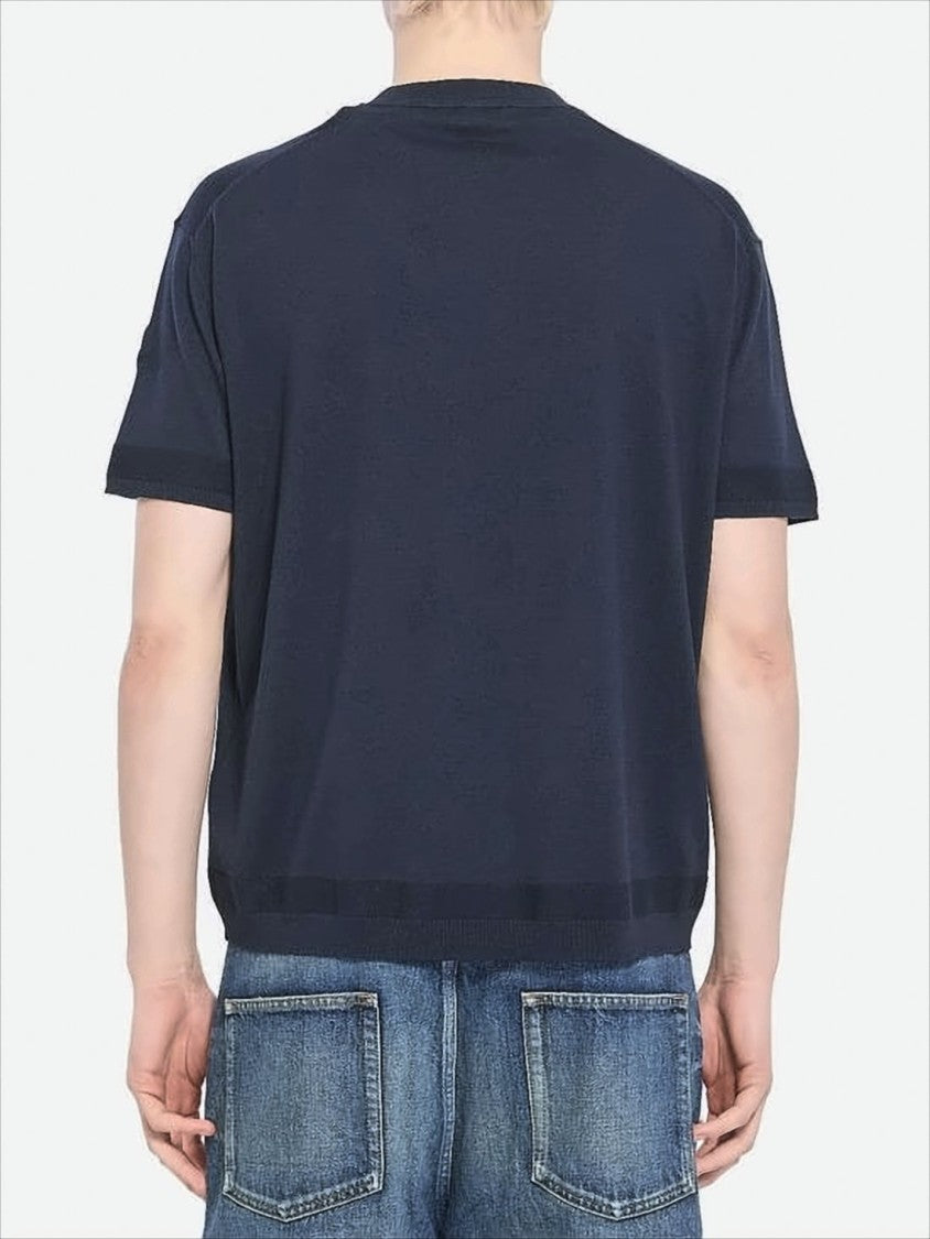 Moncler Short-Sleeve Relaxed Fit Sweater With Crew Neckline And Ribbed Trims