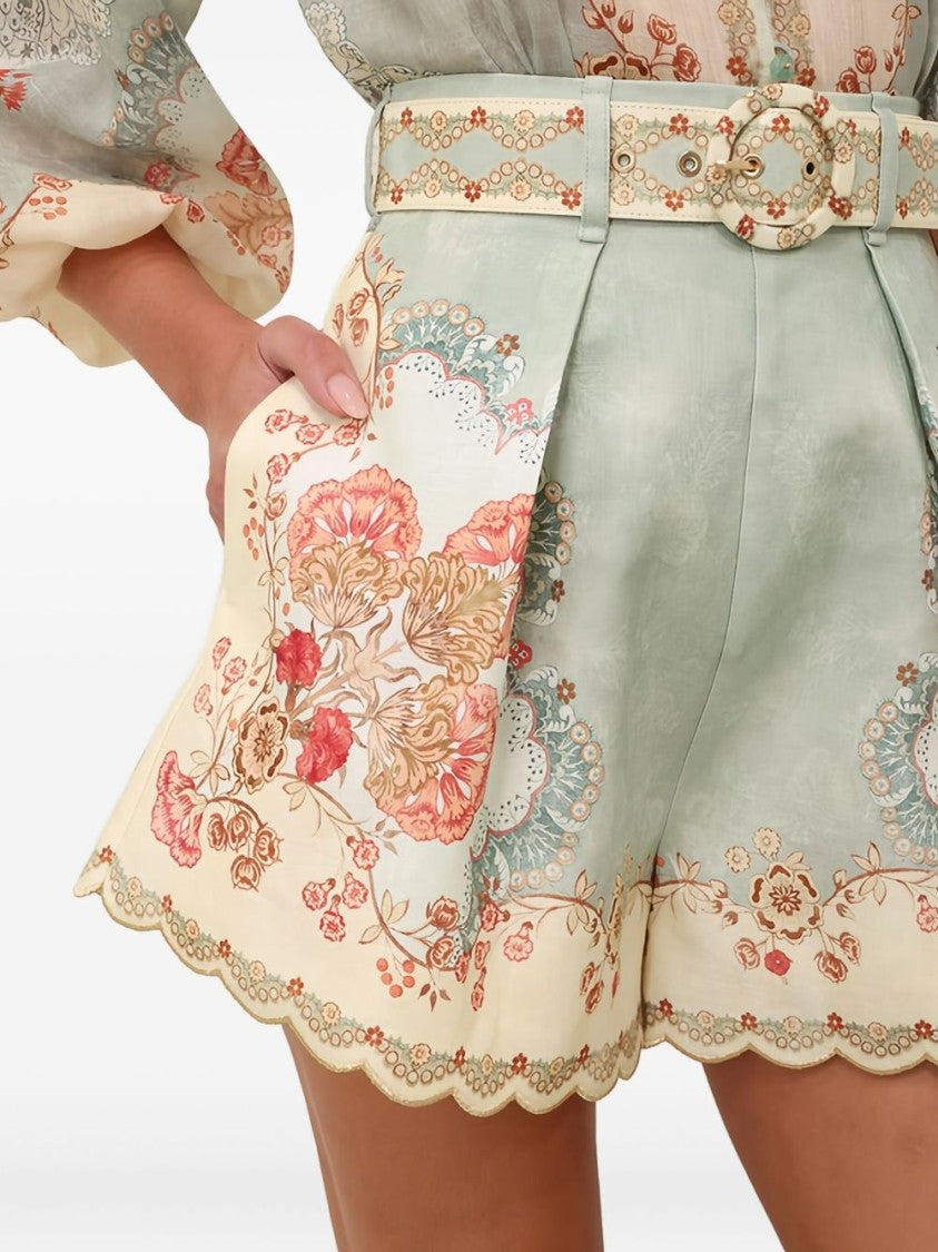 Zimmermann High-Waisted Shorts With Floral Print And Belt