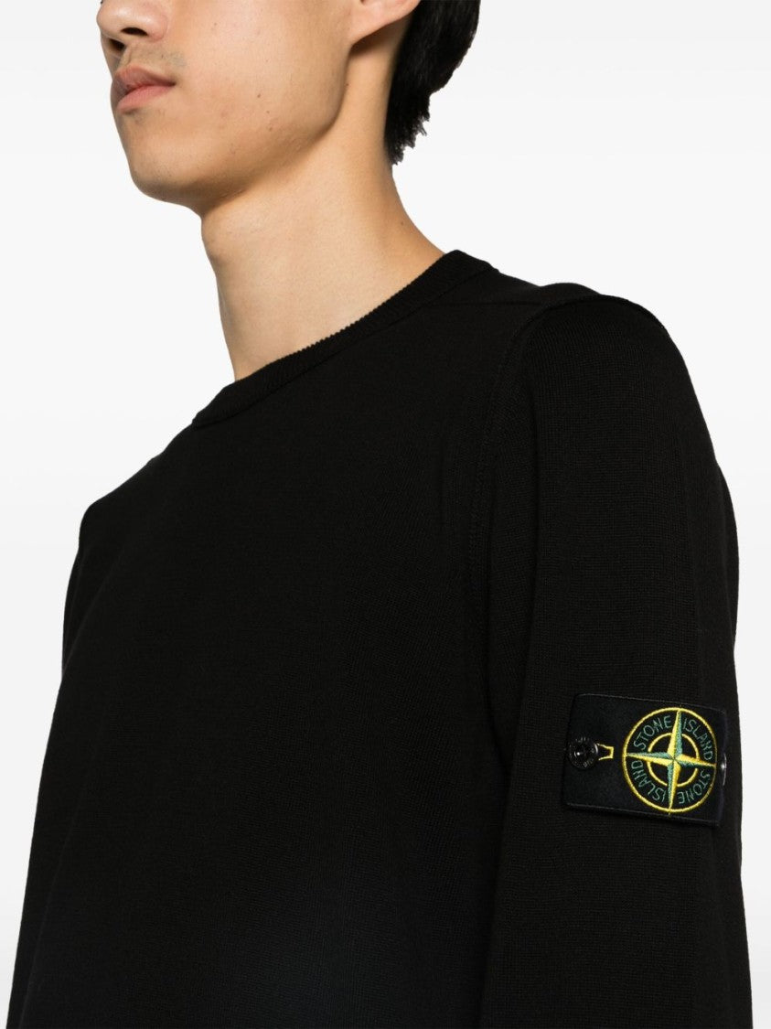 Stone Island Ribbed Crewneck Sweater With Signature Badge