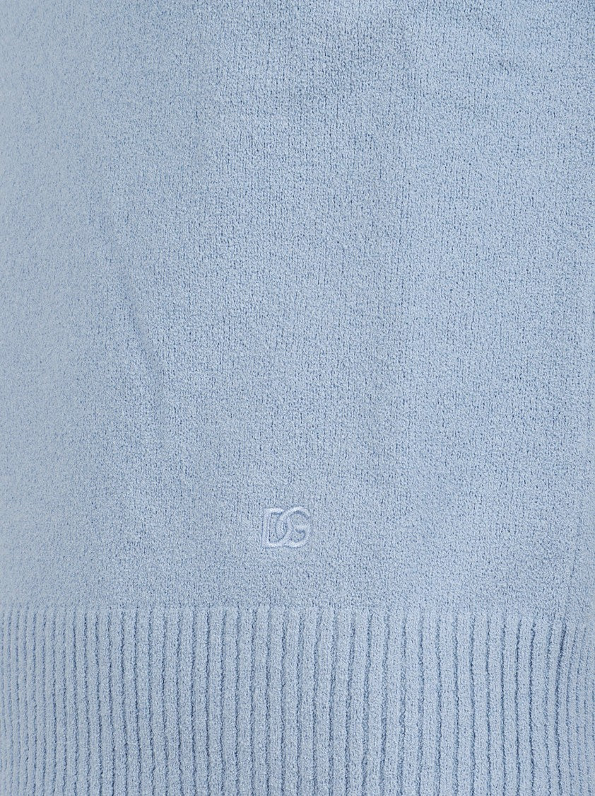 Dolce & Gabbana Textured Knit Polo Shirt With Ribbed Hem