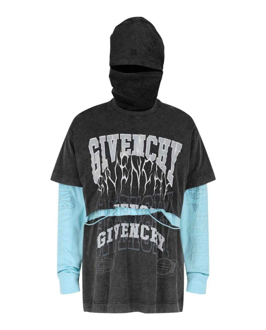 Givenchy Layered Long Sleeve Graphic T-Shirt With Balaclava