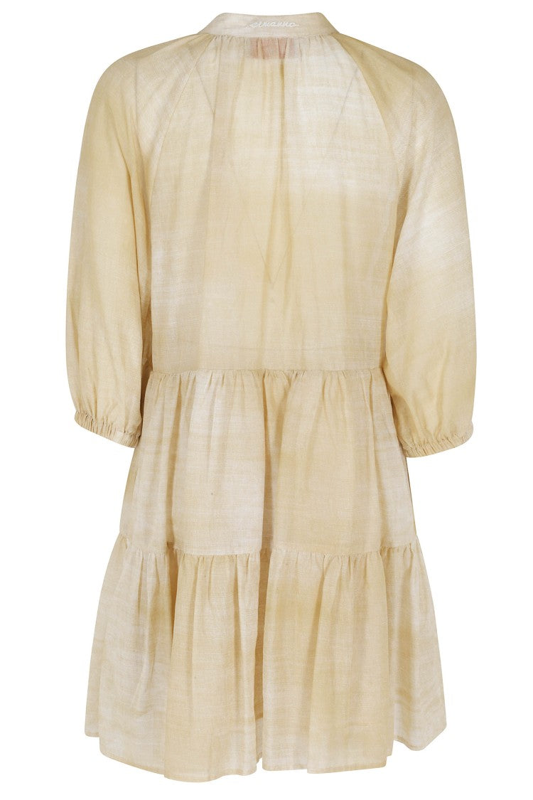 Ermanno Firenze Mandarlo Embroidered Deep V-Neck Cotton Midi Dress