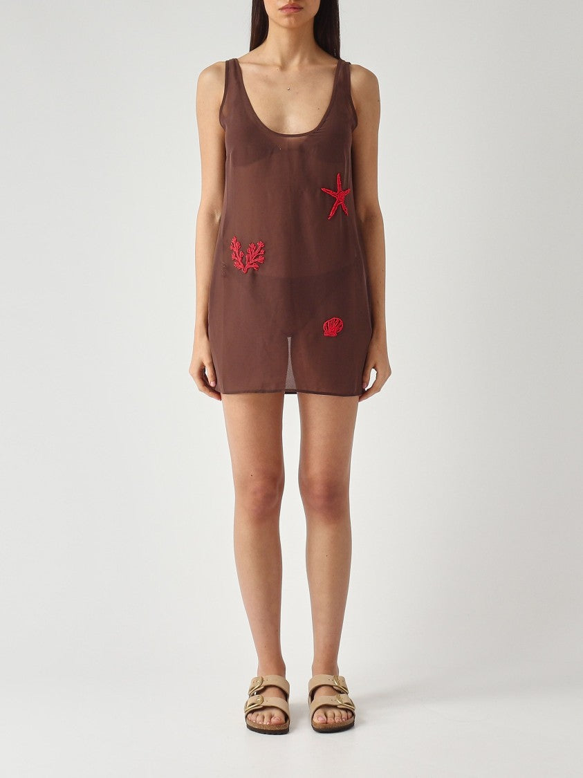 Mc2 Saint Barth Scoop Neck Sleeveless Top With Beaded Marine Appliqués