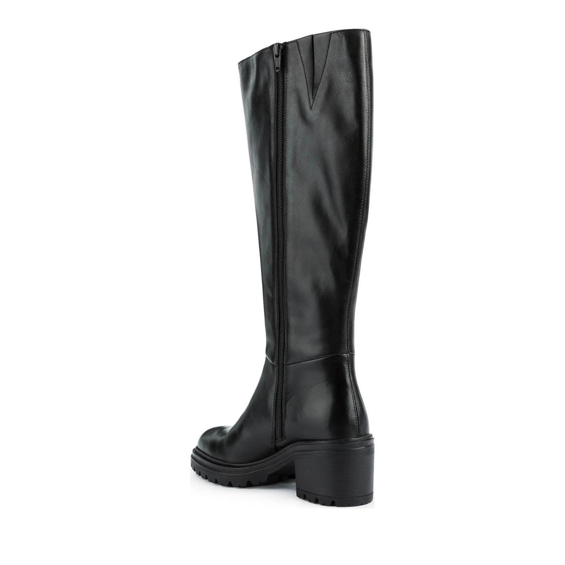 Geox Damiana Black Tall Block Heel Leather Boots