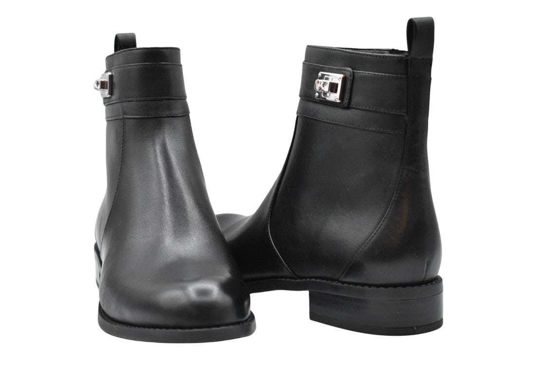 Michael Kors Black Leather Ankle Boots With Rounded Toe