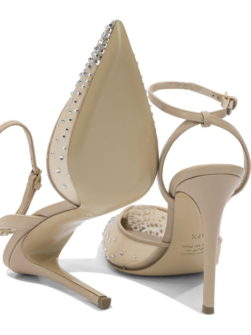Ninalilou Beige Heeled Shoes With Rhinestone Embellishments