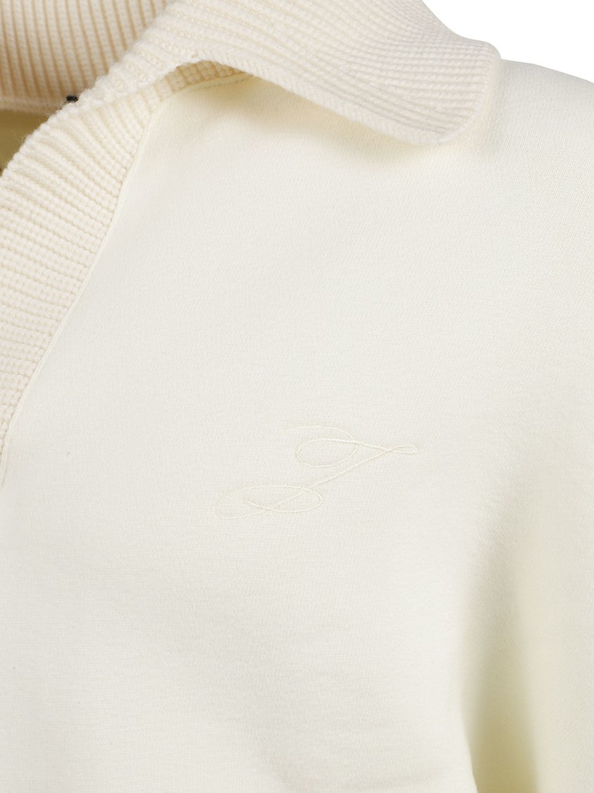 Jacquemus Beige Polo Shirt With V-Neck And Logo Embroidery