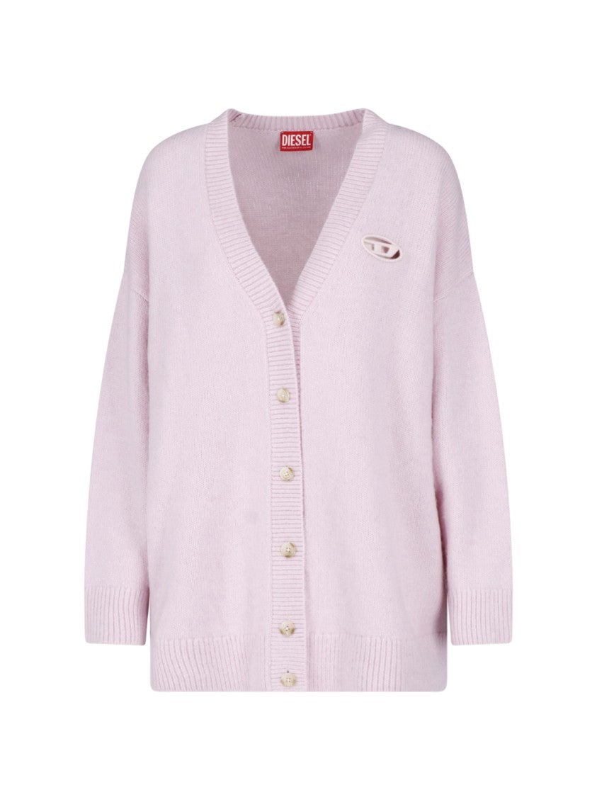 Diesel Light Pink Button-Front Cardigan With Cut-Out Logo Detail