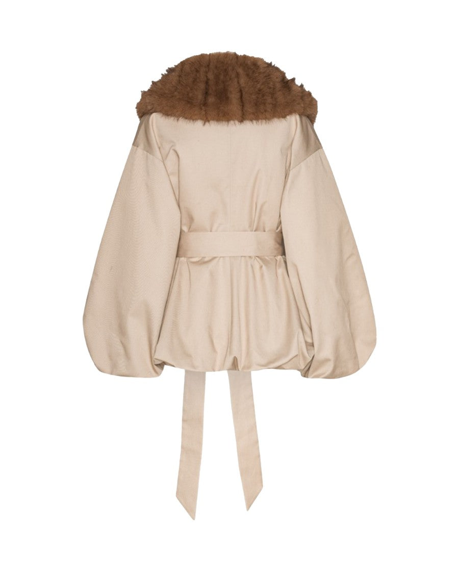 Rotate Beige Faux Fur Collar Jacket