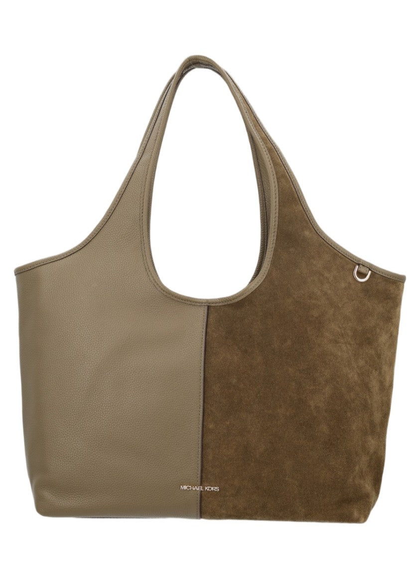 Michael Michael Kors Two-Tone Brown Leather Tote With Integrated Handles And Metallic Logo