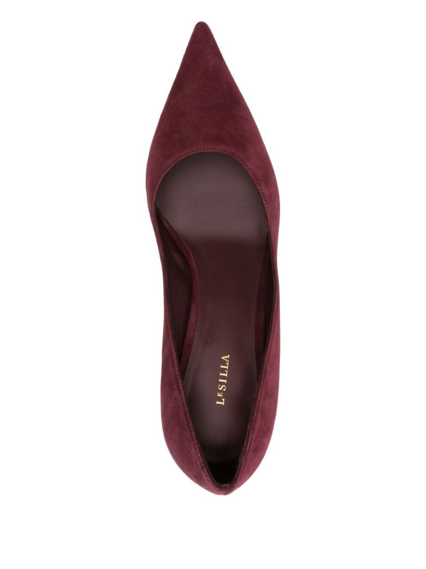 Le Silla Pointed-Toe Mid-Height Heel Pumps In Deep Burgundy