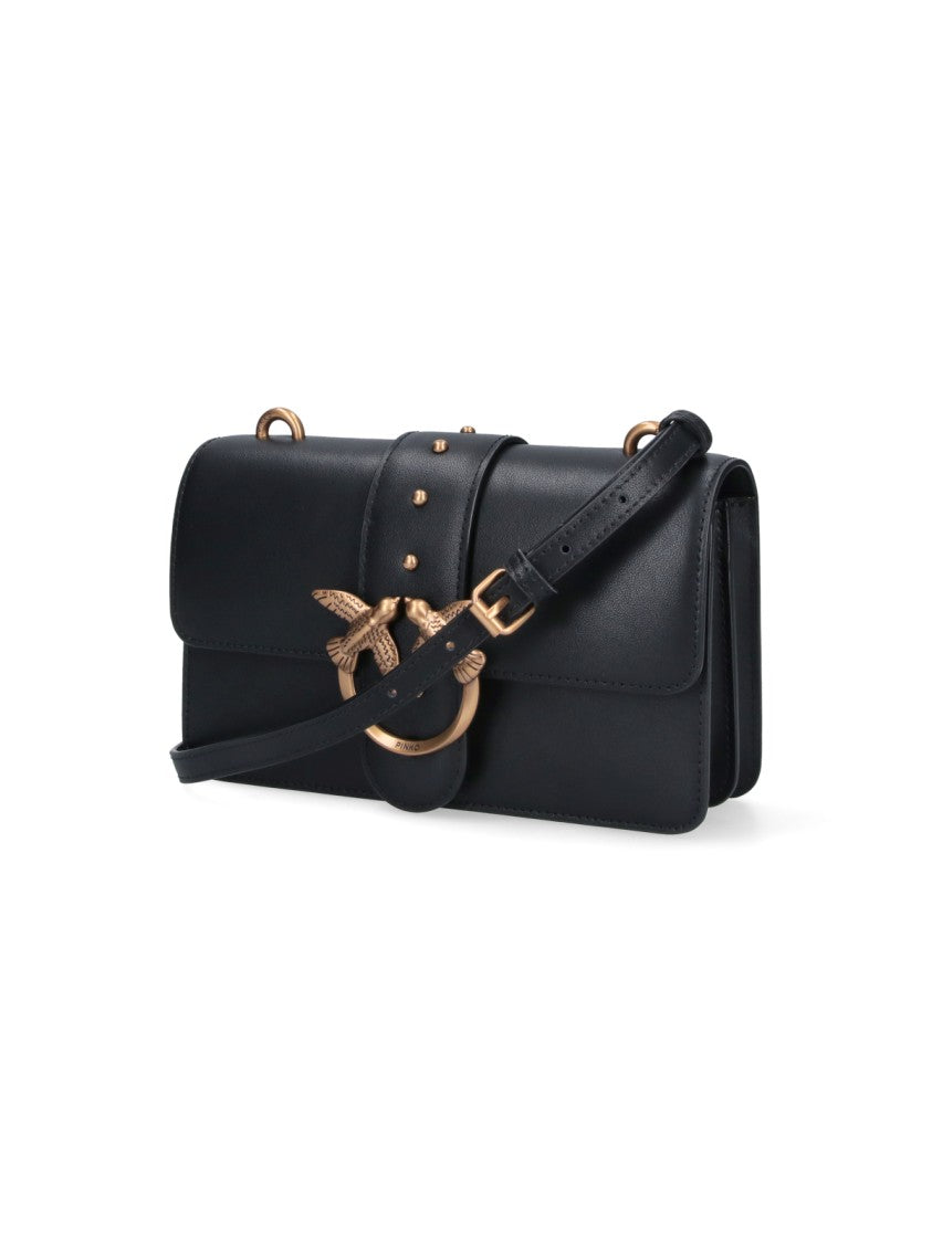 Pinko Black Love One Flap Leather Bag