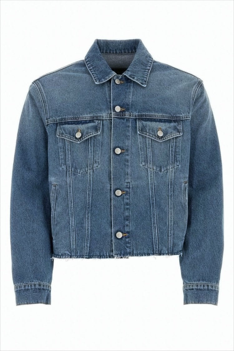 Mm6 By Maison Margiela Cropped Denim Jacket With Classic Collar And Flap Pockets