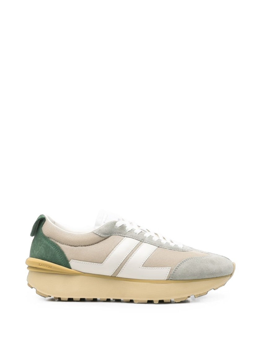 Lanvin Beige And Multicolour Suede Low-Top Sneakers With Chunky Sole