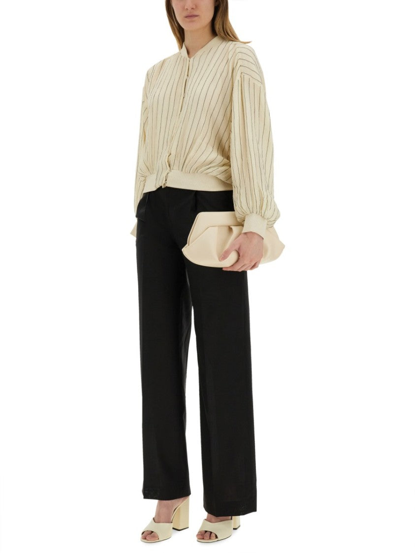 Alysi Silk Bomber Jacket With Subtle Stripes