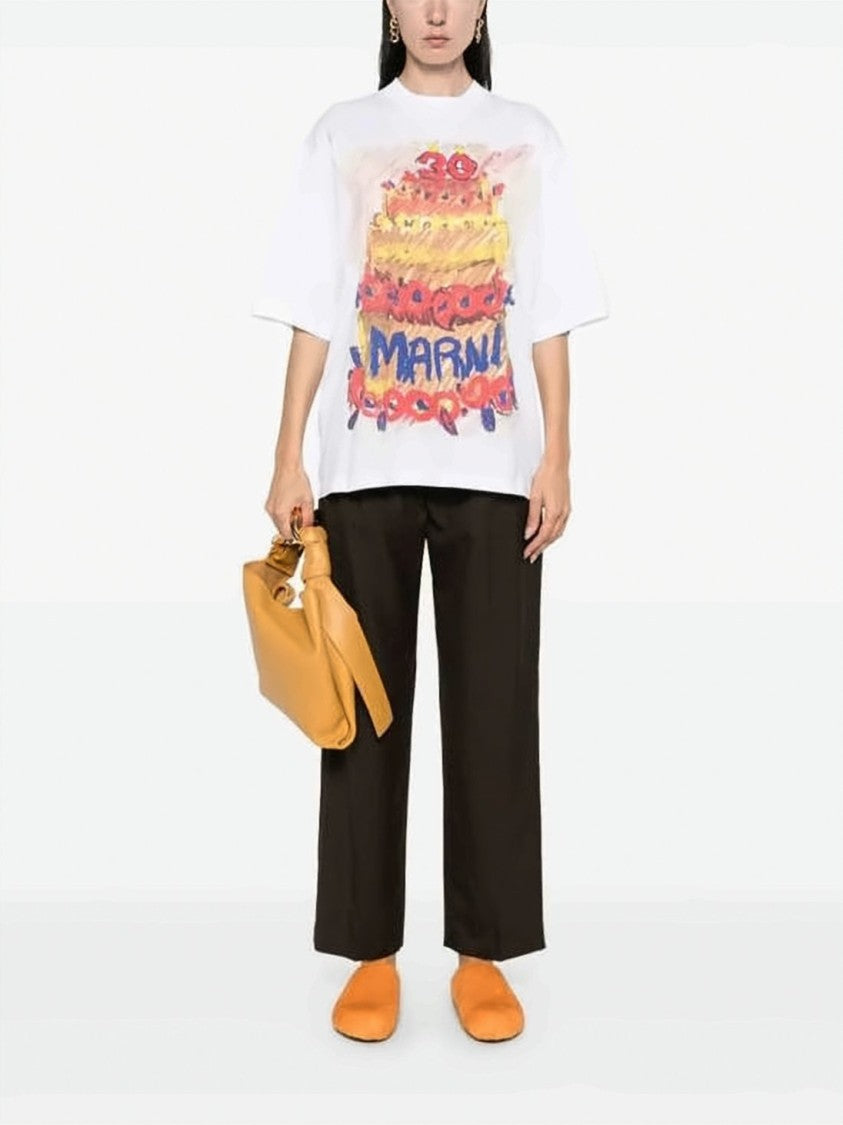 Marni Artistic Multicolor Cake Print Short-Sleeve T-Shirt