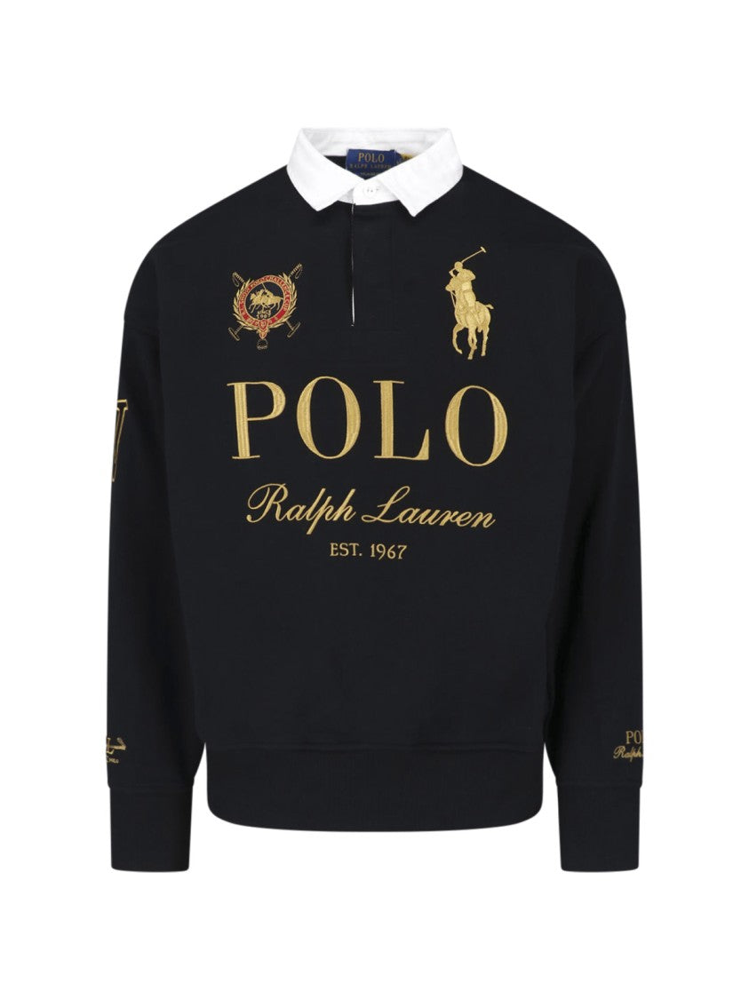 Polo Ralph Lauren Black Cotton-Blend Big Pony Contrast-Collar Rugby Sweatshirt