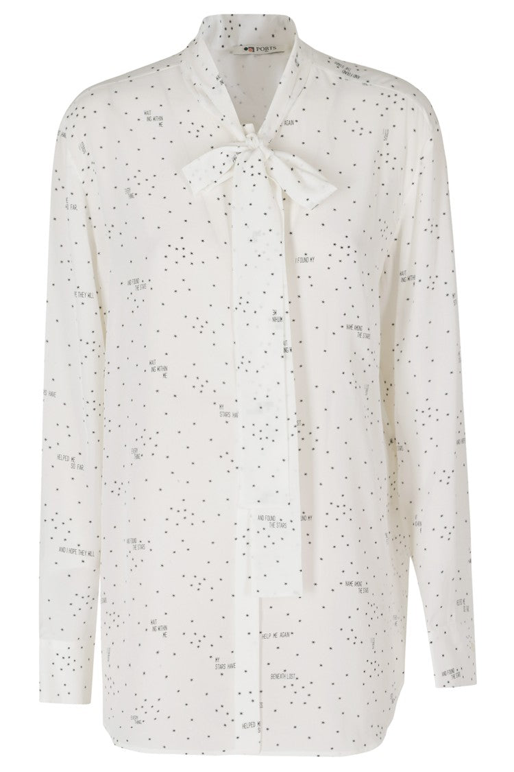 Ports 1961 White Star Print Scarf Detail Silk Shirt