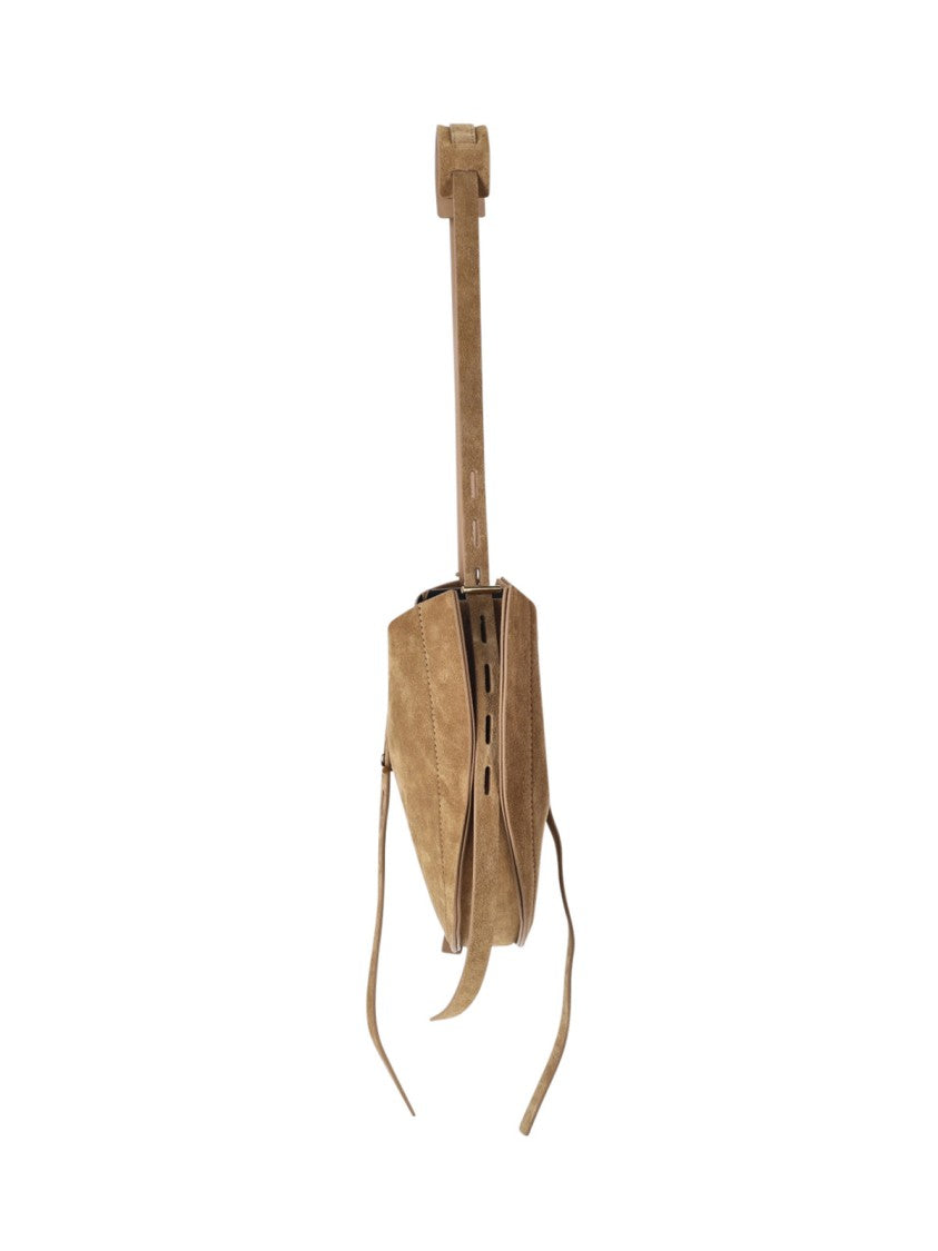 Minobossi Beige Lizzie Calfskin Suede Top-Handle Shoulder Bag