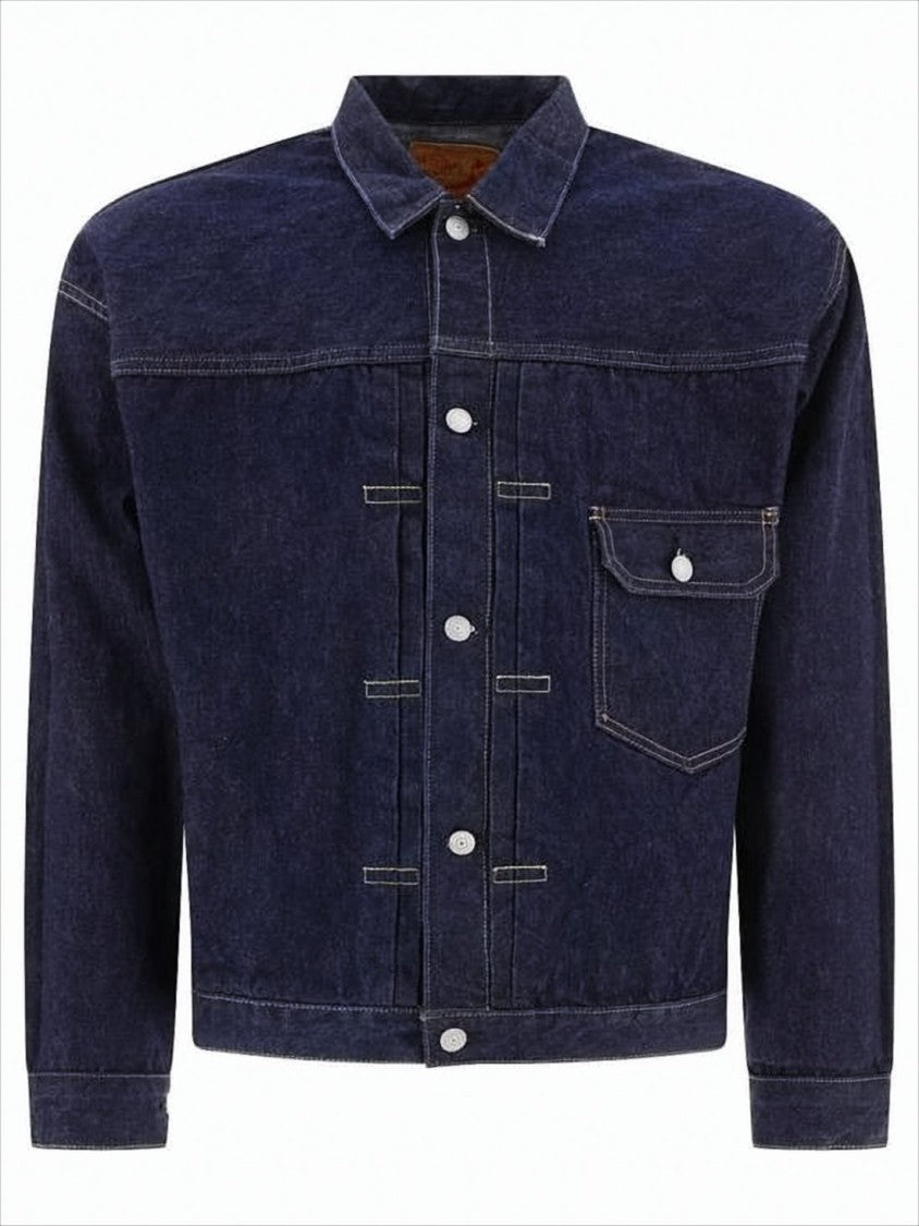 Orslow Cropped Indigo Denim Jacket With Structured Collar