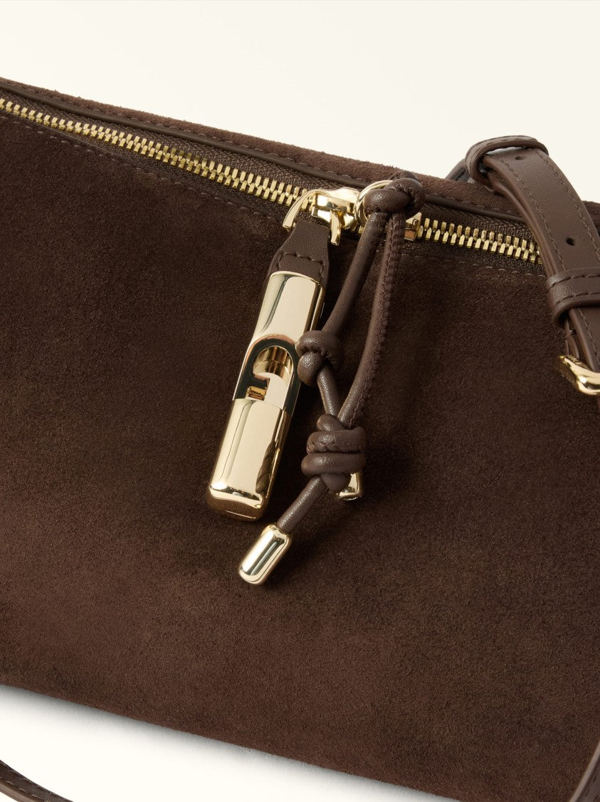 Furla Dark Brown Debby Mini Suede Bag