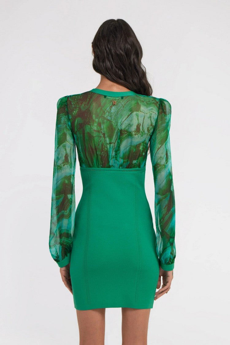 Roberto Cavalli Green Viscose-Blend Marble-Print Bodycon Dress