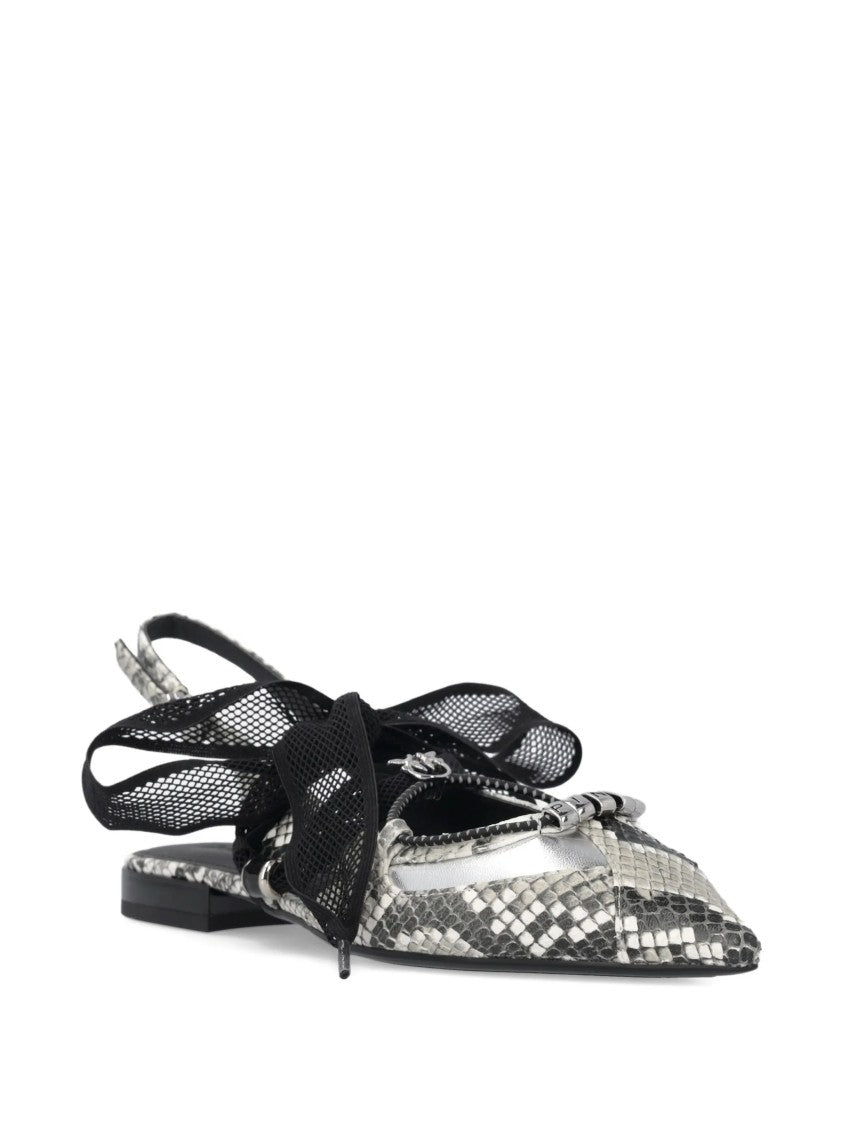 Pinko Grey Gianira 30 Snakeskin-Pattern Slingback Ballerinas
