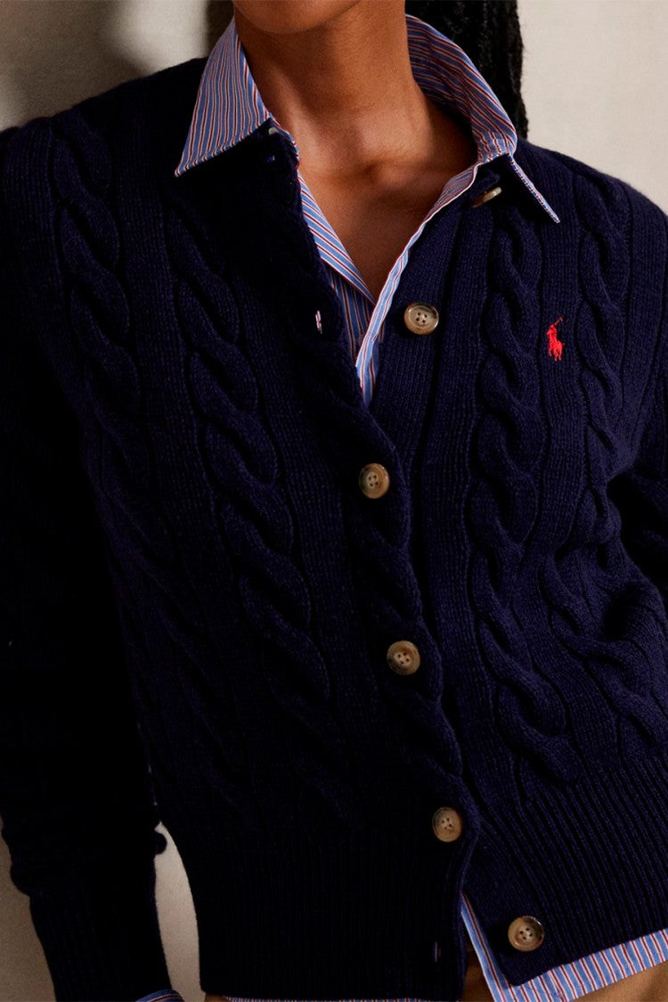 Polo Ralph Lauren Navy Wool-Cashmere Blend Cable-Knit Cardigan