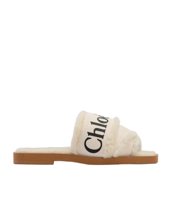 Chloé Beige Woody Shearling Sandals