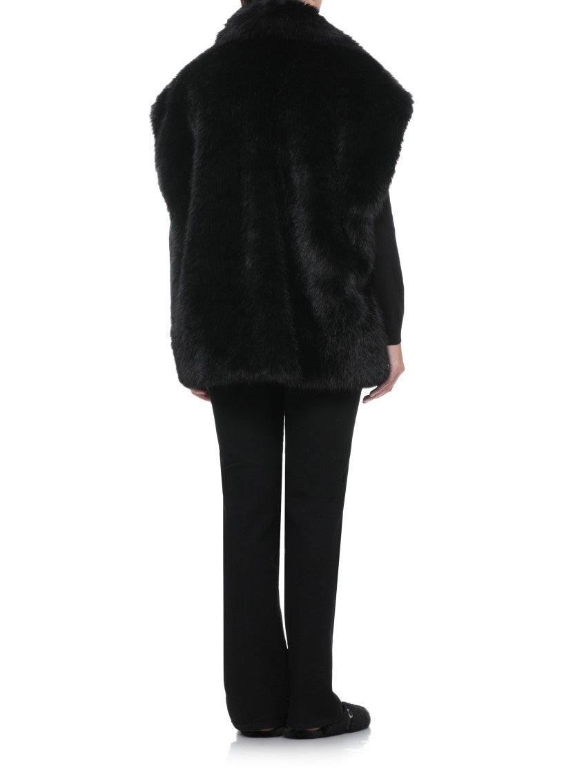 Stand Studio Plush Faux Fur Sleeveless Jacket With Classic Lapel Collar