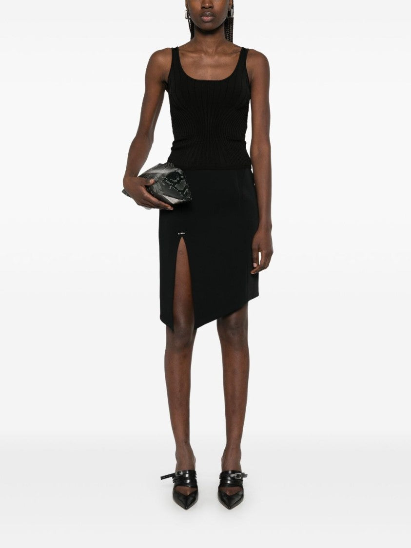 Mugler Black Asymmetric Side Slit Seam Skirt