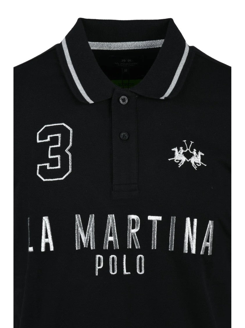 La Martina Black Cotton Elastane Polo