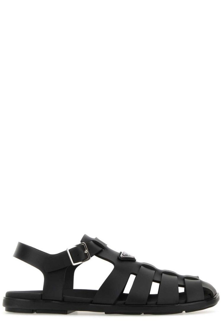 Prada Closed-Toe Black Rubber Sandals With Adjustable Back Strap
