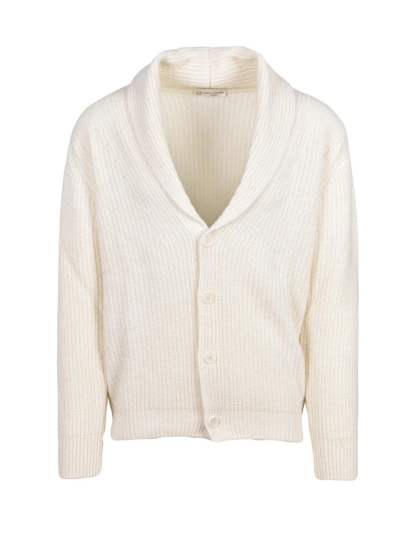 Cashmere Company P. Shawl Collar Ribbed Knit Cardigan With Button Closure