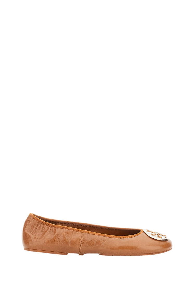 Tory Burch Nappa Leather Ballet Flats With Elasticated Edges And Metal Logo Coin