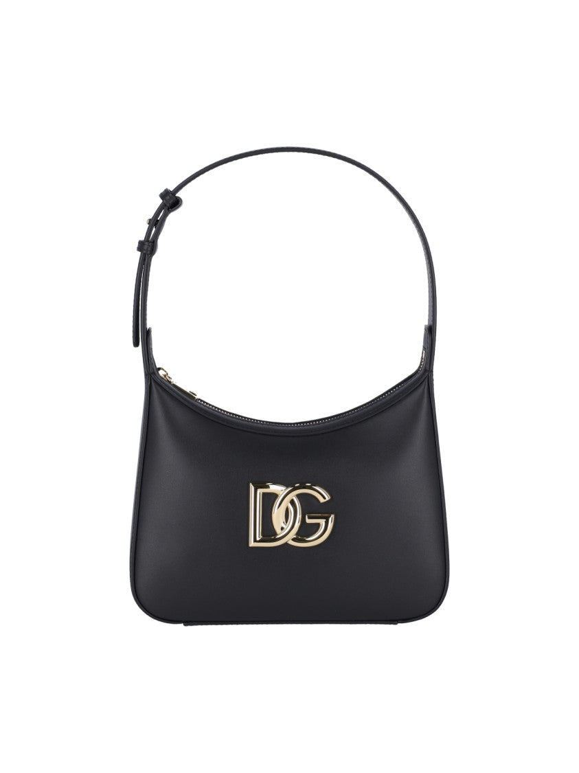 Dolce & Gabbana Curved Black Bag With Gold Logo Accents