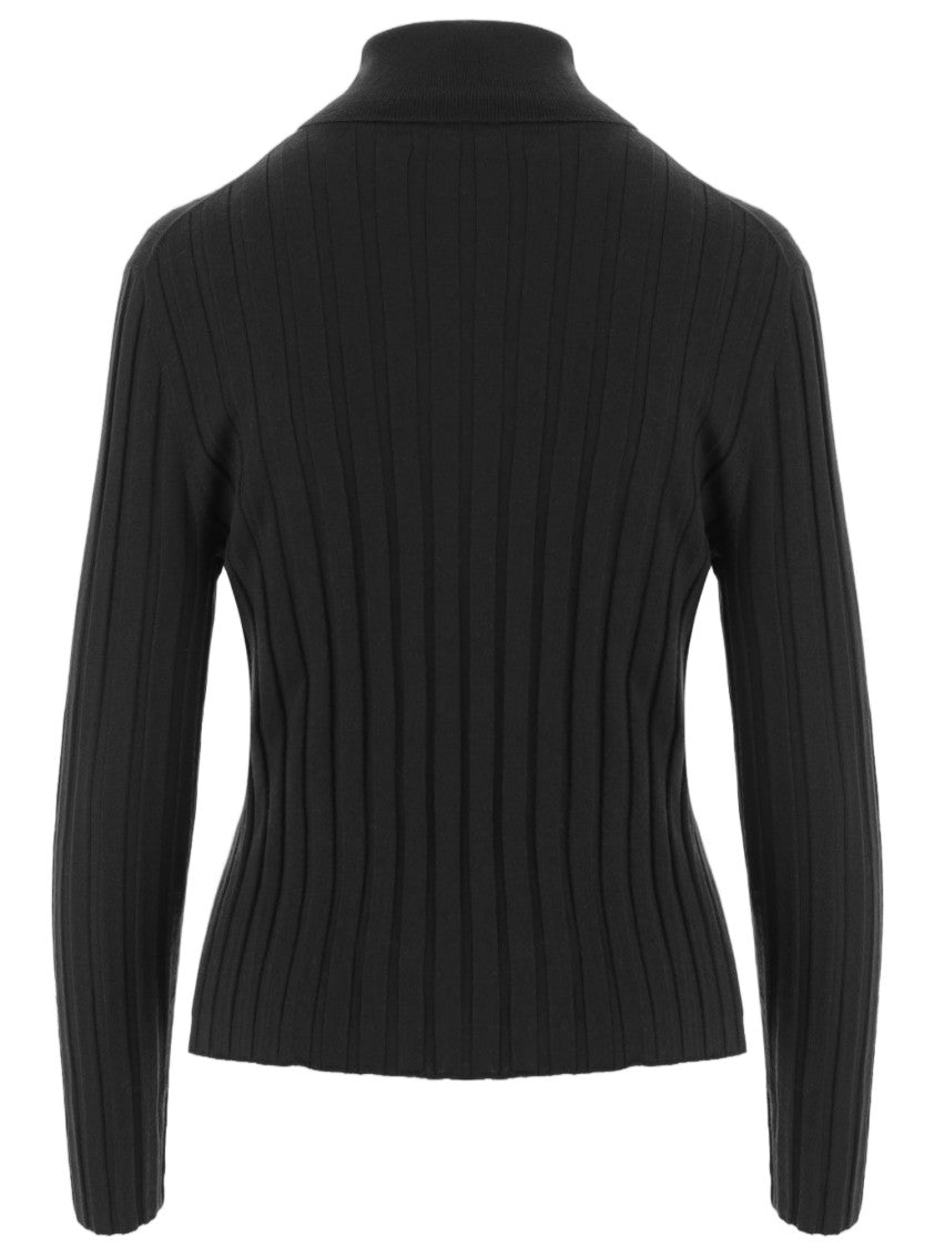 Allude Black Ribbed Fitted High Neck Sweater