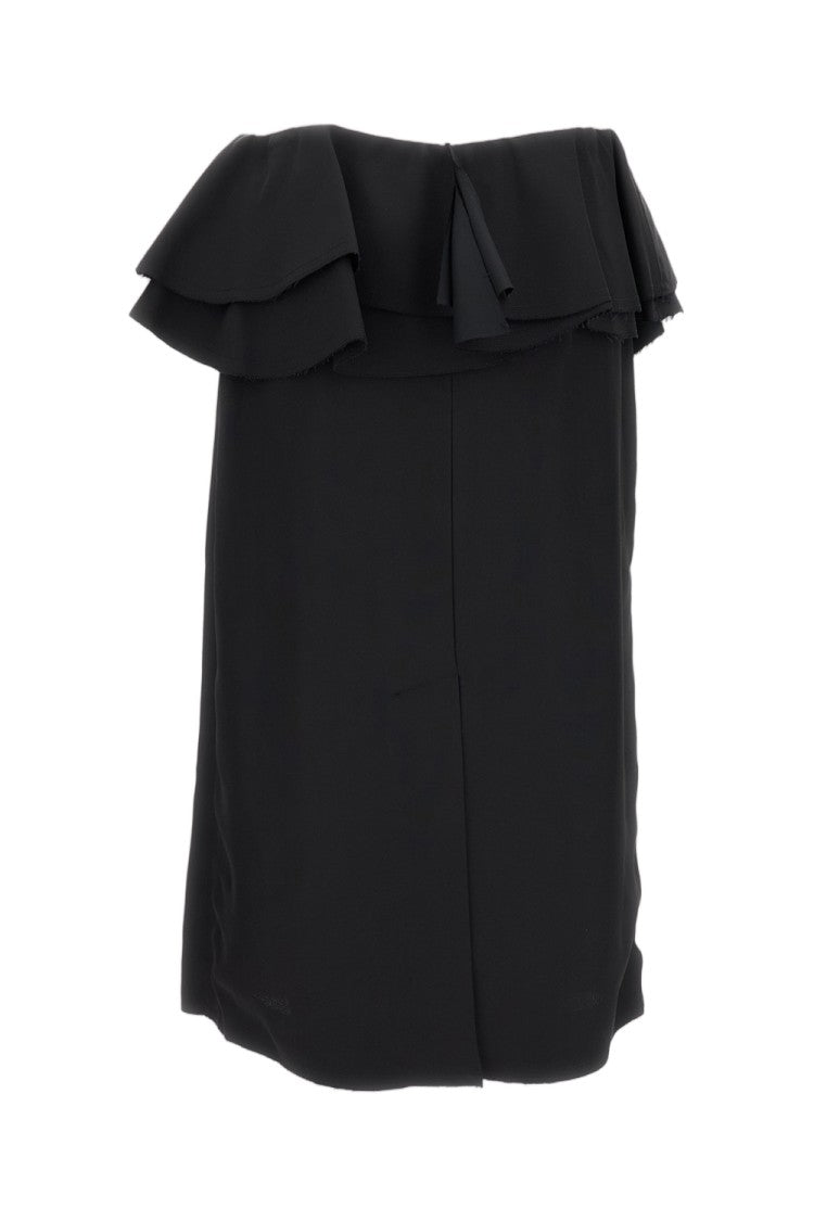 Plan C Black Sable Ruffled Midi Skirt